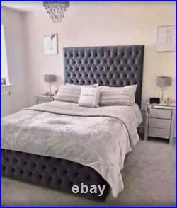 Diamond Style Bed Frame Upholstered in a plush Velvet UK HANDMADE