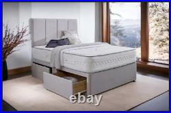 Divan Bed Timber Plush Velvet Upholstery Storage Drawers Reinforce Bed Frame