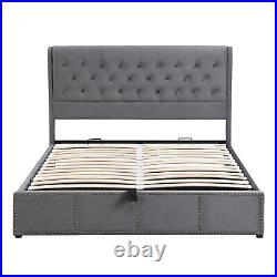 Double Bed Frame with Storage Ottoman Bed Plush Velvet Upholstered Bed 4ft6 Grey