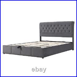 Double Bed Frame with Storage Ottoman Bed Plush Velvet Upholstered Bed 4ft6 Grey