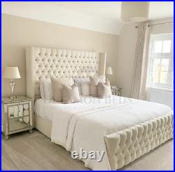 Double Kingsize Luxury Chesterfield Plush Fabric Upholstered Bed Frame Handmade
