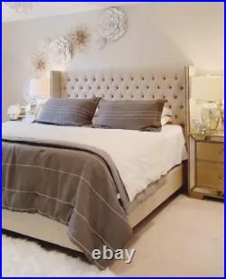Double/Kingsize Velvet Winged Upholstered Bed, Luxury Chesterfield buttoned