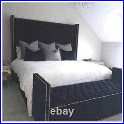 Double/Kingsize Velvet Winged Upholstered Bed, Luxury Chesterfield buttoned