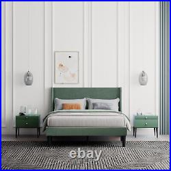 Double Size Bed 4FT6 Plush Velvet Upholstered Bed Frame Wood Slat Support Green