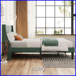 Double Size Bed 4FT6 Plush Velvet Upholstered Bed Frame Wood Slat Support Green