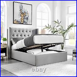 ECASA WingBack Plush Velvet Upholstered Bed Frame & Mattress Double & King Grey