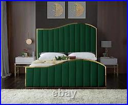 Elegant Gold Border Panel Plush Velvet Upholstered Bed Frame All sizes