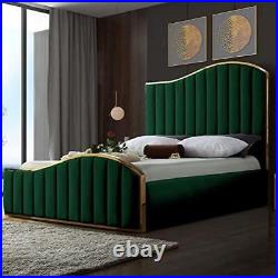 Elegant Gold Border Panel Plush Velvet Upholstered Bed Frame All sizes