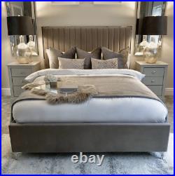 Elegant Tiffany Silver Border Luxury Plush Upholstered Bed Frame- Made In Uk