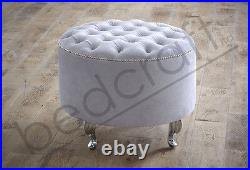 FABRIC POUFFE FOOT STOOL Chesterfield Upholstered Round Seat Grey, Neutral