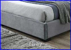 Fabric Bed Frame Grey Double King Plush Velvet Chesterfield Hela