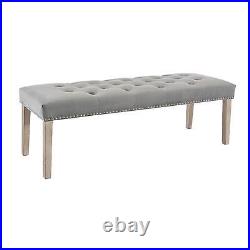 Fabric Bench Upholstered Plush Velvet Grey Button Tufted Seat Dining Bench 132cm