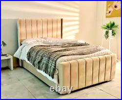Fiona Wing Plush Velvet Upholstered Bed Frame Double & King Size NEW UK