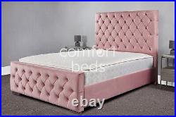 Florida Diamante Bed Frame Plush Velvet Upholstered & 9 Mattress FREE DELIVERY