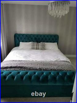 Green Sleigh chesterfield Upholstered Plush Velvet Bed Frame with storage option