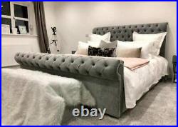 Green Sleigh chesterfield Upholstered Plush Velvet Bed Frame with storage option