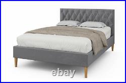 Grey Plush Velvet Bed Frame Single / Double / King Size Modern Style
