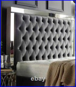 Grey Plush Velvet Divan Floorstanding GLASS MIRROR Polished Headboard