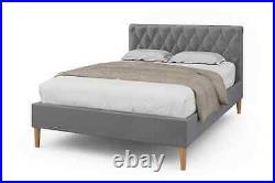 Grey Plush Velvet Tufted & Buttoned Headboard Bed Frame Double or King BSD
