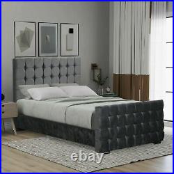 Grey Plush Velvet Upholstered Ottoman Storage Bed Frame with Headboard Footboard