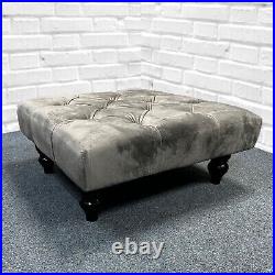 Grey Plush Velvet pouffe chesterfield upholstered footstool Seating Coffee Stool