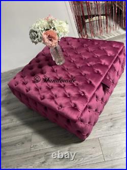 Handmade Ottoman Stylish Square Storage Plush Soft Velvet Fully Upholstered