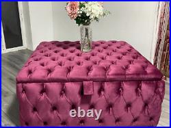 Handmade Ottoman Stylish Square Storage Plush Soft Velvet Fully Upholstered