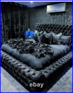 Innovative Regal Plush Velvet Fabric Upholstered Royal Ambassador Bed Frame