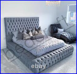 KINGSIZE PARK LANE CHESTERFIELD PLATFORM BED Diamante Plush Fabric Upholstery
