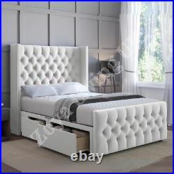 LUXURY Divan BED Set Plush Velvet Chesterfield DOUBLE Wings Headboard &Footboard