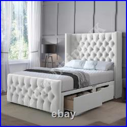 LUXURY Divan BED Set Plush Velvet Chesterfield DOUBLE Wings Headboard &Footboard