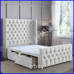 LUXURY Divan BED Set Plush Velvet Chesterfield DOUBLE Wings Headboard &Footboard