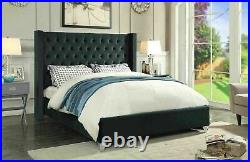 LUXURY Extra Wing Chesterfield DESIGN Plush Velvet FABRIC Upholstered Bed Frame