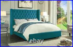 LUXURY Extra Wing Chesterfield DESIGN Plush Velvet FABRIC Upholstered Bed Frame