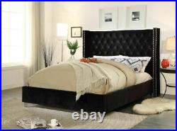 LUXURY wing Chesterfield DESIGN Upholstered strong Bed Frame Plush Velvet FABRIC