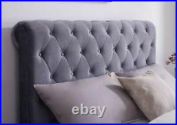 Langford Luxury Fabric Ottoman Storage Bed Plush Velvet Grey Double King Size