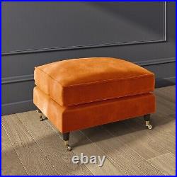 Large Orange Velvet Footstool Payton PAY007