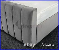 Line Panel Plush Velvet Winged Bed Frame. Wingback Bed in All Colours & Sizes
