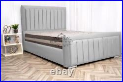 Line Panel bed frame in plush velvet with ottoman storage option Fast delivery