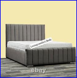 Linear Sara Plush Velvet Fabric Upholstered Bed Frame All Size And All Colour S