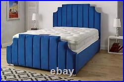 Luxury Art Deco Bed Frame Crown Plush Velvet Upholstered Ottoman Gas Lift Double