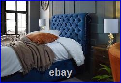 Luxury Barber Plush Velvet Upholstered Bed Frame Storage Single Double King