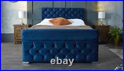 Luxury Barber Plush Velvet Upholstered Bed Frame Storage Single Double King