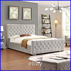 Luxury Florida Bed Frame Chesterfield Plush Velvet Upholstered+Ottoman Gas Lift