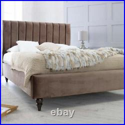 Luxury Modern Plush Velvet Upholstered Fabric Bed Frame with 51 Tall Headboard