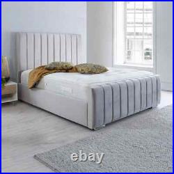 Luxury Modern Sara Panel Plush Velvet Upholstered Sleigh Bed Frame Only