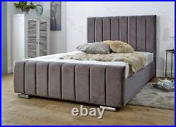 Luxury Plush Panel Velvet Upholstered Handmade Bed All Sizes&Colors+Mattress NEW
