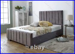 Luxury Plush Panel Velvet Upholstered Handmade Bed All Sizes&Colors+Mattress NEW