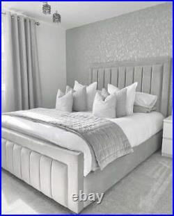 Luxury Plush Upholstered Panels Velvet Bed Frame Solid UK Hand Made +Mattress