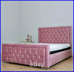 Luxury Plush Velvet Bed Frame Upholstered Double Sleigh FAST & FREE